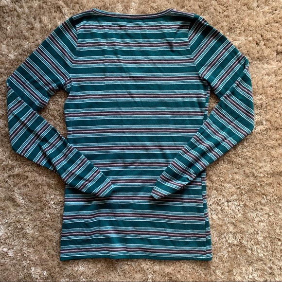 Small Striped Green V-Neck Hollister Long Sleeve - Picture 3 of 5